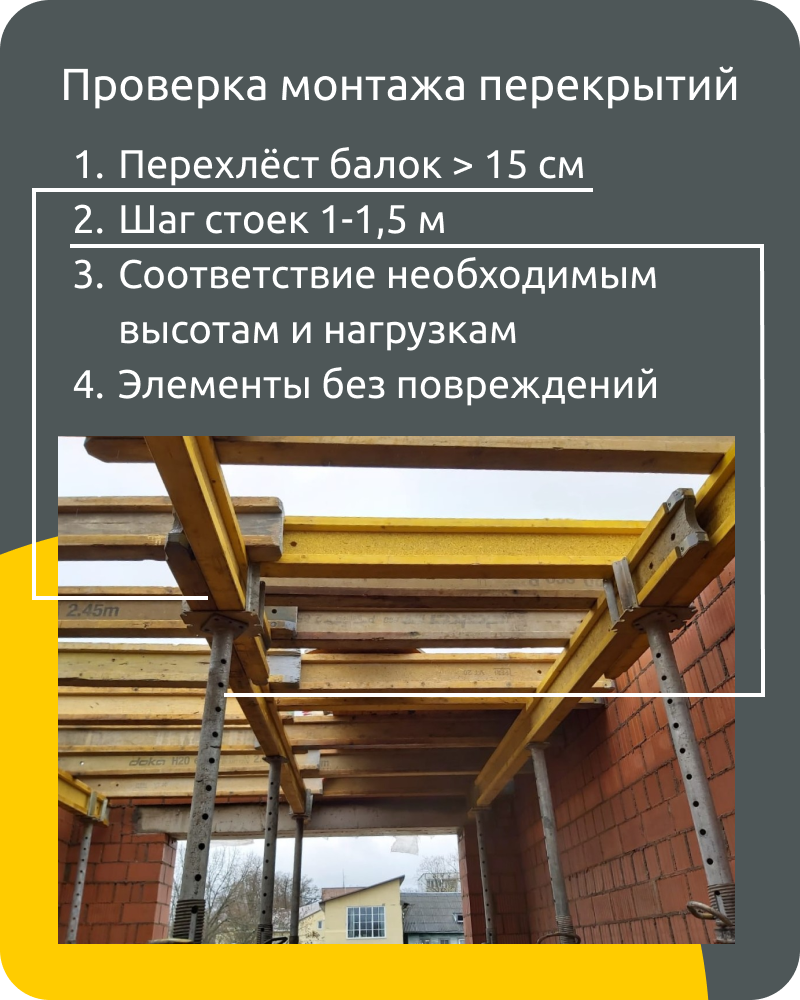 Проверка монтажа опалубки перекрытий